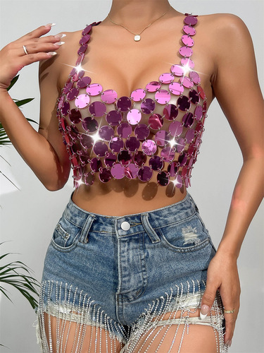 New European and American Styles on AliExpress & Amazon: Hot-Selling Sexy Nightclub Handmade Acrylic-Panelled Vest Top 20126