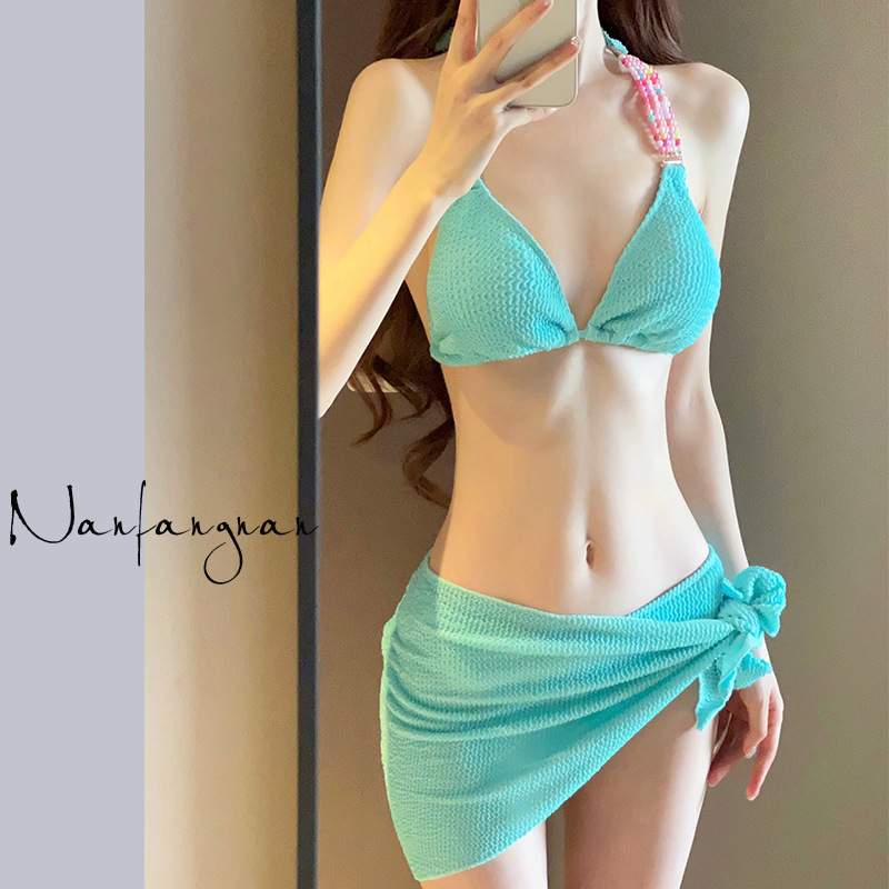 比基尼泳衣女2024新款bikini三件套性感三角海邊度假顯白泡溫泉