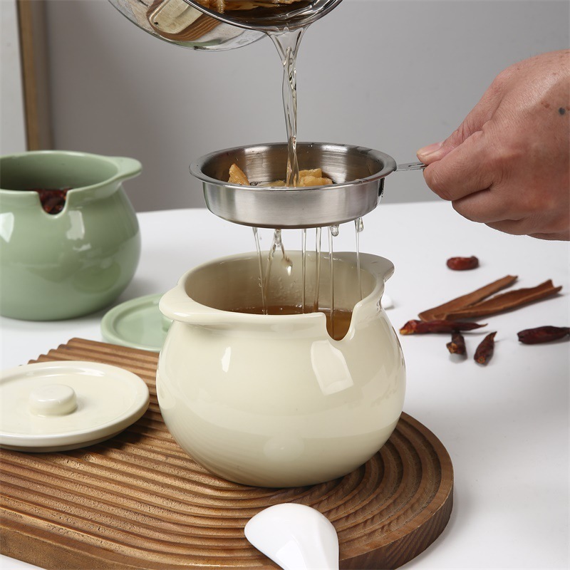 Onlycook 家庭用高温耐性セラミックラード缶キッチン赤油缶オイルスパイシーチリ専用蓋付き|undefined