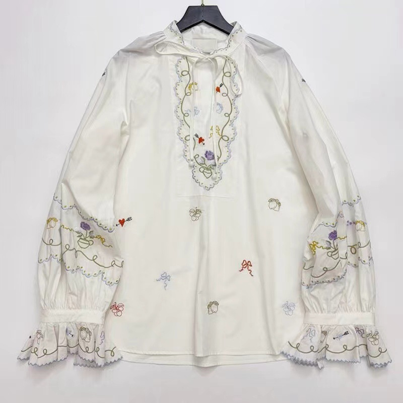 Australian Niche Fashion Casual White Embroidered Lantern Sleeve Loose Shirt Top Dress