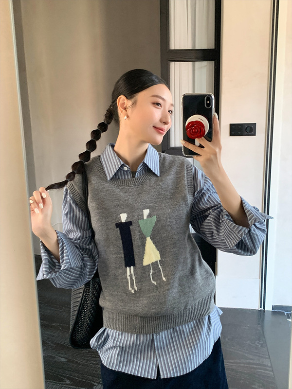 衣尔衫 精致的休闲 条纹宽松口袋中性风衬衫女POLO领韩系慵懒0540|undefined