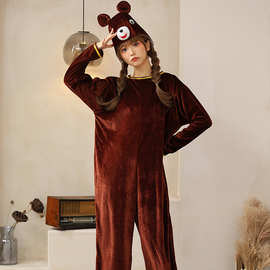 万圣节动物表演cosplay服装 可爱棕色小熊连体服批发 卡通家居服