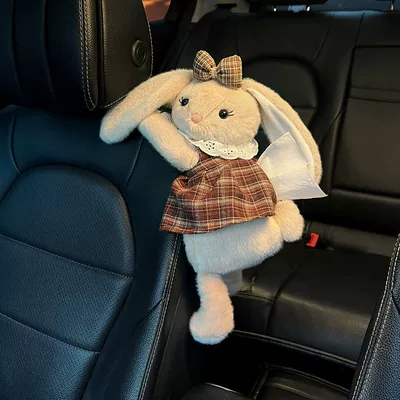 Rabbit Design, In-Car Tissue Holder, Creative – Car tissue box/set - bow-plaid-skirt-khaki-long-eared-rabbit-tissue-holder