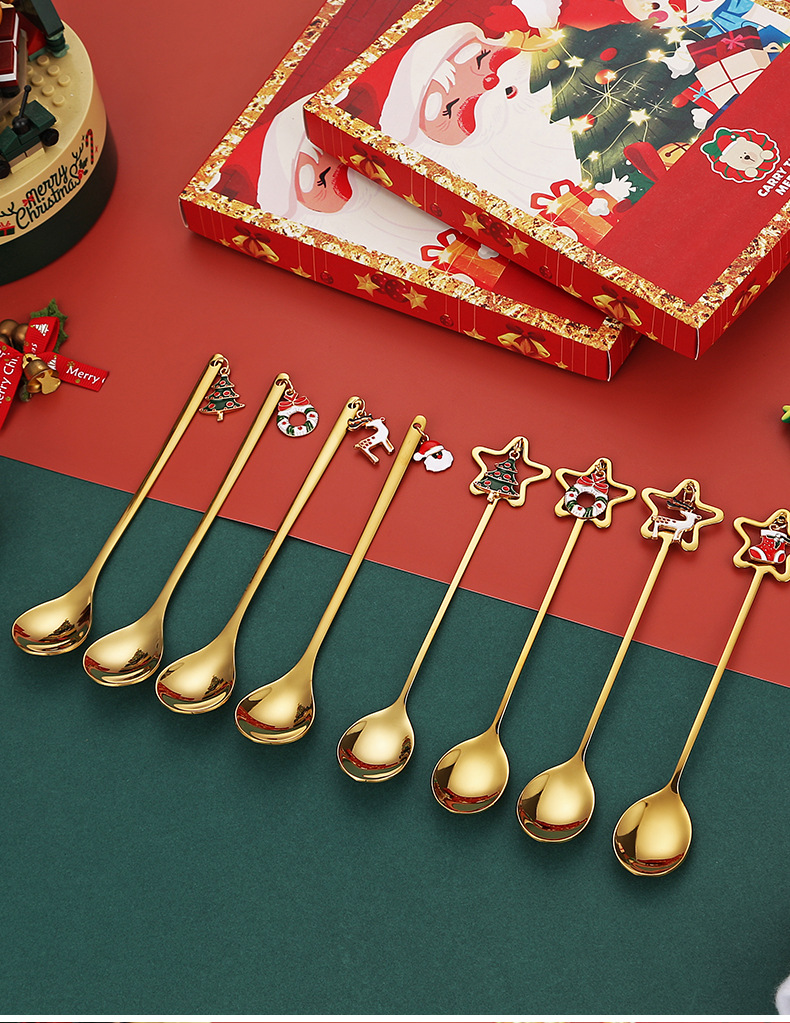 Christmas Cute Christmas Hat Christmas Tree Santa Claus Stainless Steel Spoon display picture 2