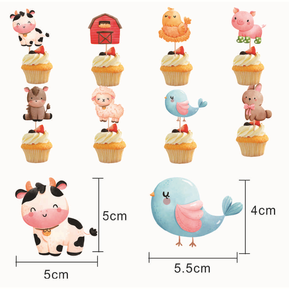 2024 transfronterizo nuevo tema de la granja pastel pequeña tarjeta de inserción fiesta de cumpleaños papel taza pastel decoración Tarjeta de inserción plug-in