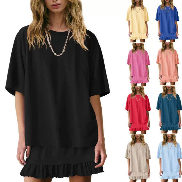 2026年夏季新款跨境欧美亚马逊外贸时尚休闲套装纯色宽松睡衣女装