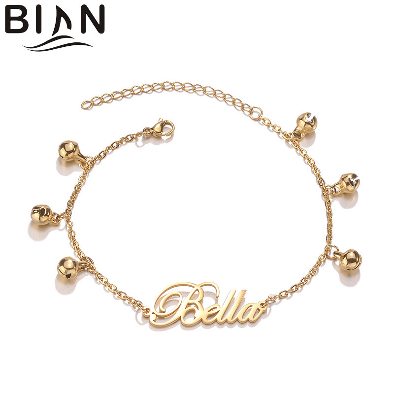 304 stainless steel English letter Bell pendant bracelet female cross-border DIY custom hip hop fashion all-match bracelet 304 stainless steel English letter Bell pendant bracelet female cross-border DIY custom hip hop fashion all-match bracelet