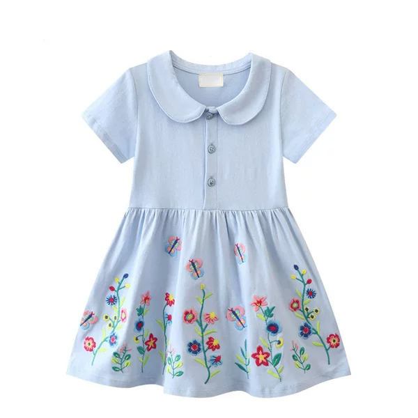 New Girls' Short-Sleeved Dress, Summer New Product, Knitted Cotton Children's Dress, Doll Collar, Children's Princess Dress