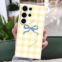 TEUM手机壳榜单黄色格子蝴蝶结适用S25/S24磨砂硅胶S20FE全包防摔