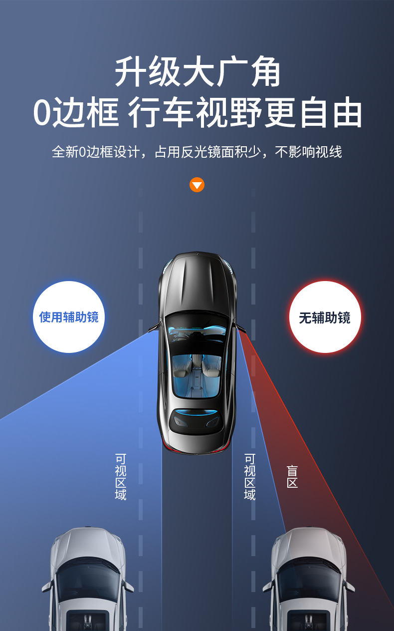 Car two-row rearview mirror rear auxiliary car high-definition blind spot mirror door getting off observation mirror universal type