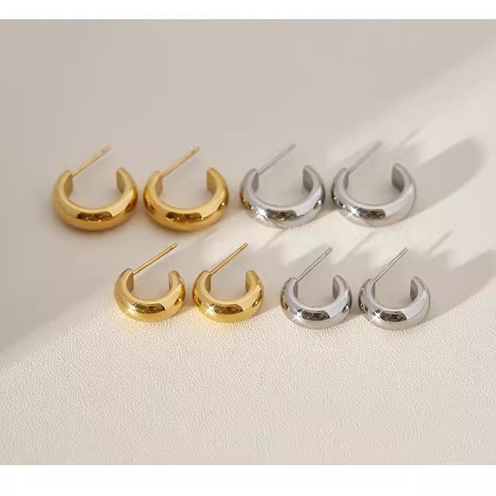 Titanium Steel Material 1 Pair Simple Style C Shape Plating Titanium Steel Ear Studs
