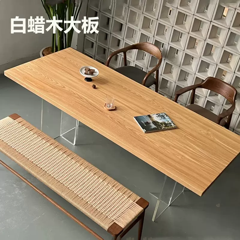北美白蜡木实木整板餐桌亚克力悬浮长桌去客厅化书桌原木茶桌大板