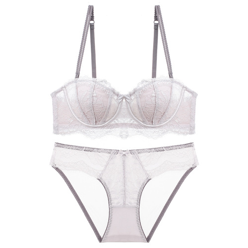 French-style sexy lace lingerie for women, half-cup strapless anti-slip beautiful back bra, large-breasted bra that makes it look smaller, bra set, brassiere
