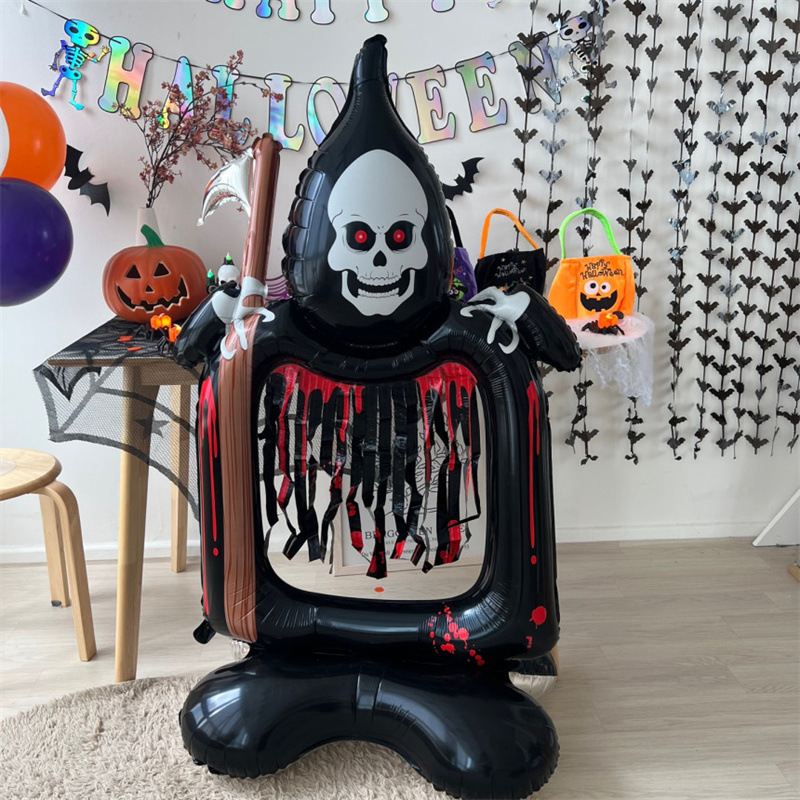 Atmósfera transfronteriza Halloween gigantesco de pie base de globo calabaza esqueleto demonio centro comercial bar café diseño
