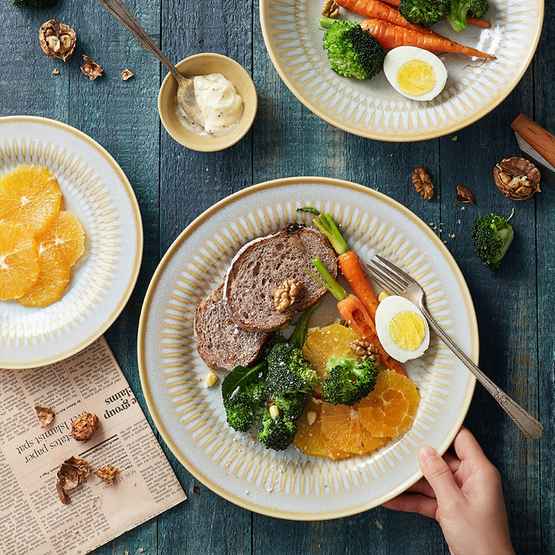 Comercio exterior transfronterizo Lusheng nueva porcelana de hueso de color liso serie retro europeo exquisito hogar vajilla plato tazón