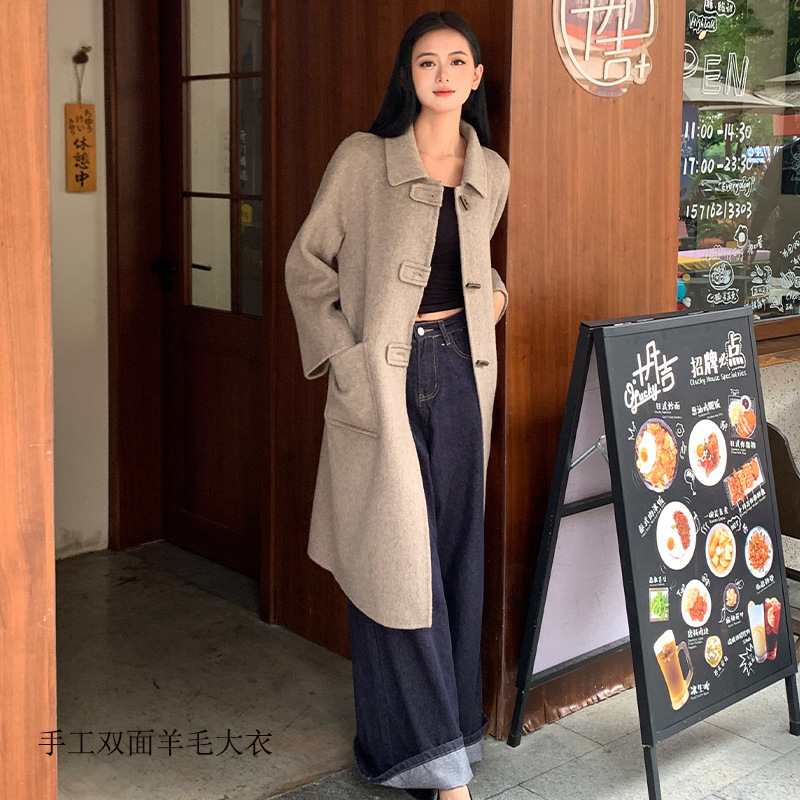plus size Double-Sided Nie Wool Coat Women's Long 2024 Autumn and Winter New Lapel Design Korean Style Wool Coat Women