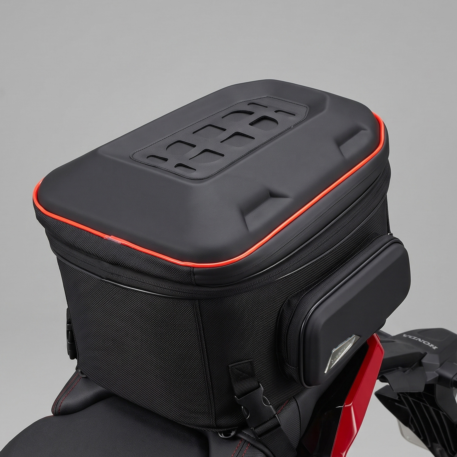 Motorcycle multifunctional rear seat bag, riding backpack, motorcycle tail bag, dual-shoulder full-face helmet hard shell handbag with LED light for men