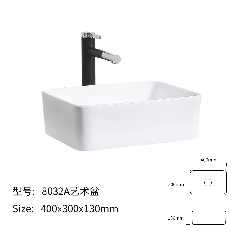 Lavabo de cerámica para encimera, lavabo individual, adecuado para un estilo minimalista moderno, lavabo de cerámica integrado.
