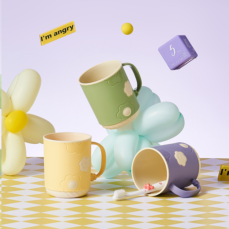 Flores de plástico creativo engrosado taza de enjuague encantador taza de lavado de chicas taza de cepillo de dientes taza de lavado casera taza de agua taza de dientes