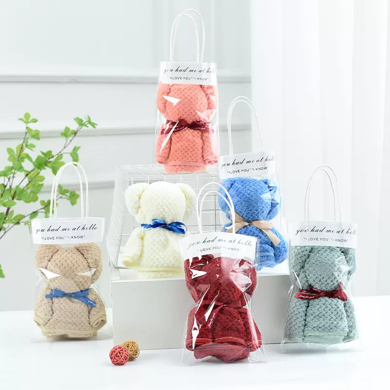 珊瑚绒菠萝格珍珠小熊毛巾伴手礼小礼品30*30开业回礼福利伴手礼