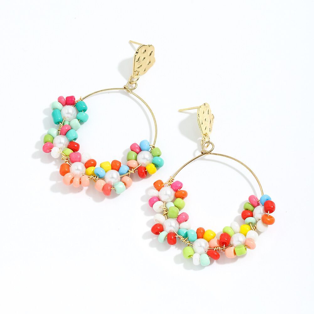 Wholesale Jewelry Color Flower Beaded Pendant Earrings Necklace Set Nihaojewelry display picture 9