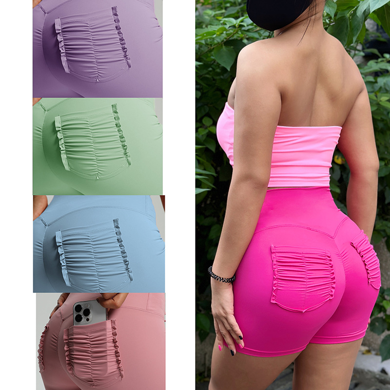 Brazilian MBR drawstring yoga shorts for women, summer bare feel high elasticity training fitness three-quarter shorts, sports tight three-quarter shorts