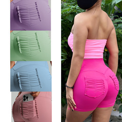 Brazilian MBR drawstring yoga shorts for women, summer bare feel high elasticity training fitness three-quarter shorts, sports tight three-quarter shorts