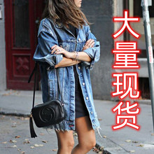 新款2025春秋季潮流风街头潮人女装纯色牛仔长袖方领厂家直销