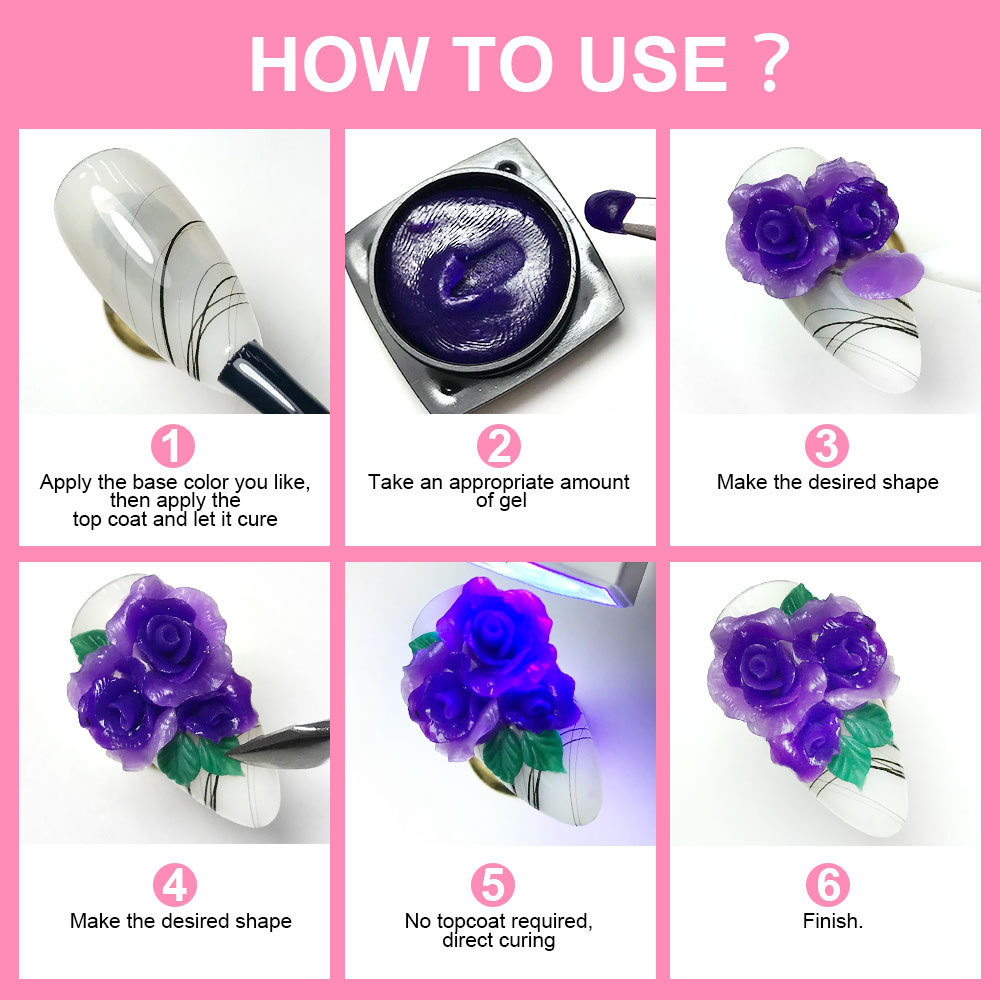 Nuevo pegamento tallado para uñas 4D pegamento de modelado tridimensional pegamento en relieve fototerapia pegamento para esmalte de uñas con forma UV para tienda de uñas de barro