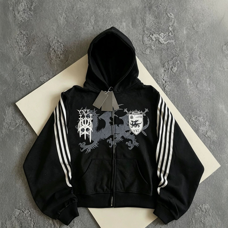 2026 New American-Style Trendy Street Punk Hooded Cardigan Casual Sweatshirt Unisex Fashion Sports Top 2026 New American-Style Trendy Street Punk Hooded Cardigan Casual Sweatshirt Unisex Fashion Sports Top