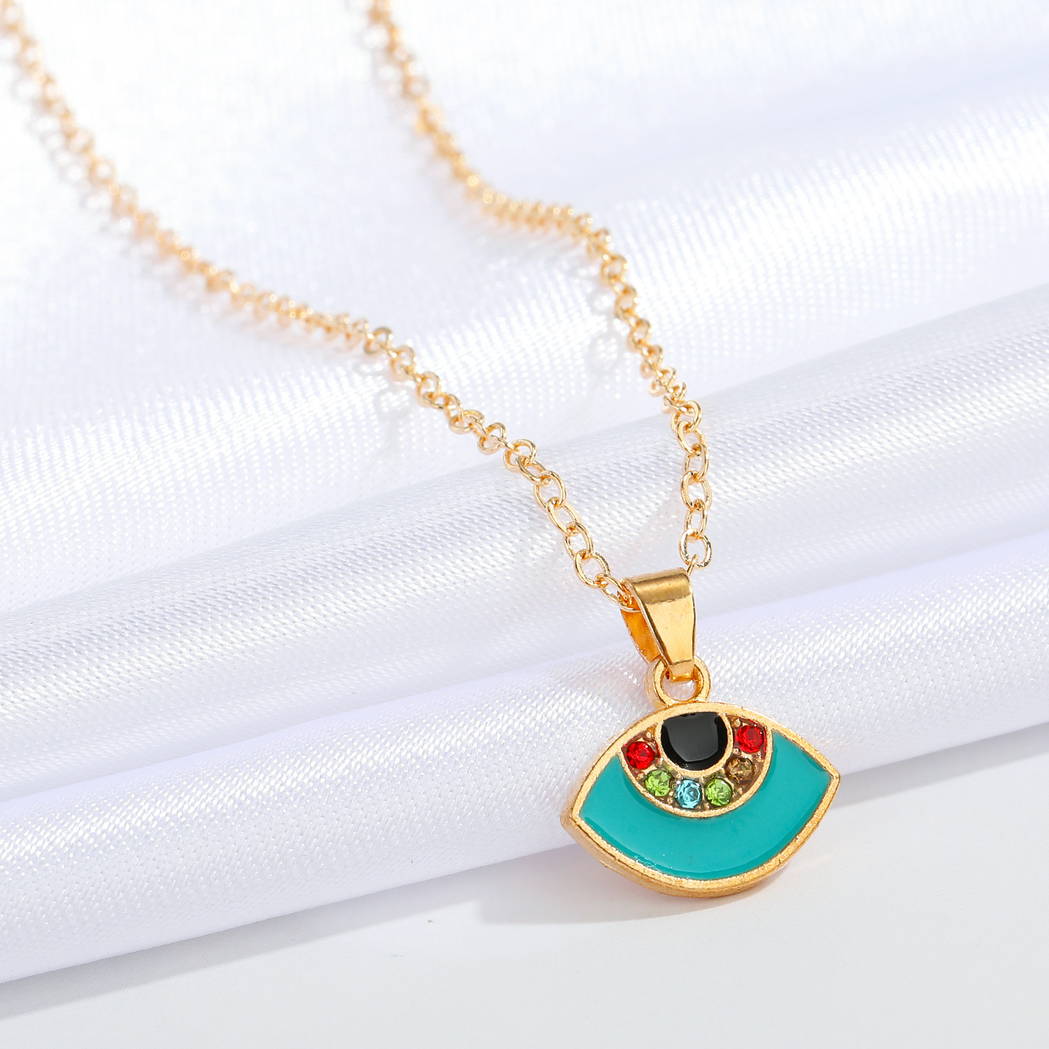 retro semicircle colorful diamond pendent alloy necklace wholesale Nihaojewelry