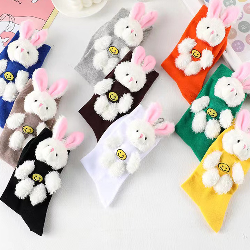 Calcetines de mujer primavera y verano color caramelo tridimensional nueva moda calcetines europeos mujeres ins lindo oso tridimensional calcetines estilo coreano