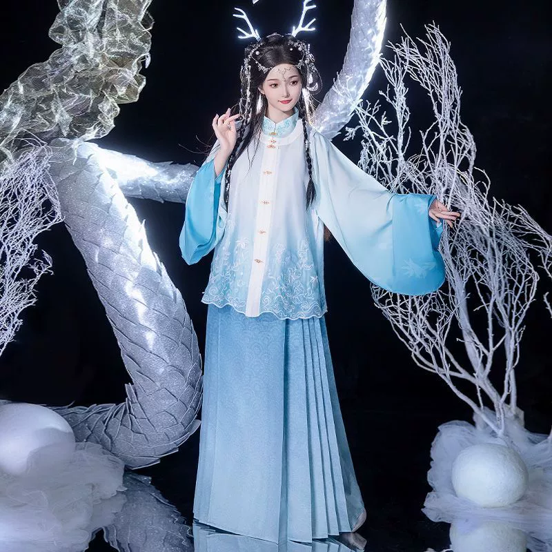 Оригинальный костюм в стиле Мин: ханфу 2025, новый весенне-осенний комплект с тяжелой вышивкой, доспехи, фея, древний костюм, рукава пипа, юбка мамиан.