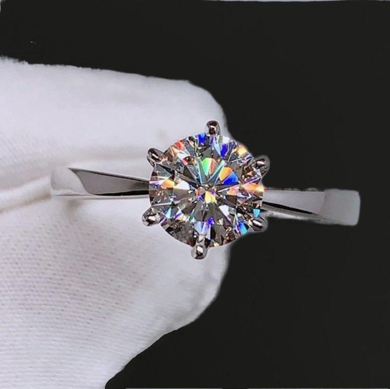 跨境wish热卖抖音网红直播一克拉六爪锆石戒指欧八心八箭结婚礼物