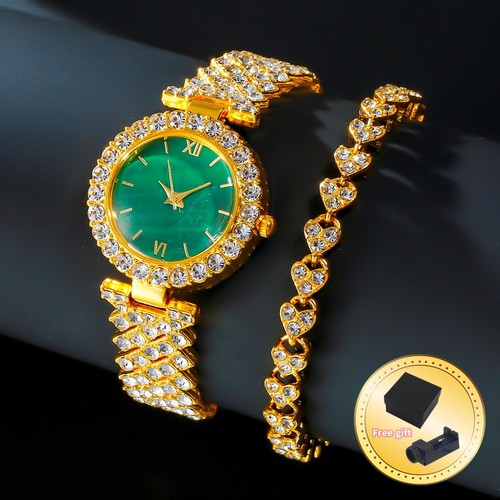 New women's diamond small green quartz watch watch love bracelet jewelry set crystal women's watch light luxury