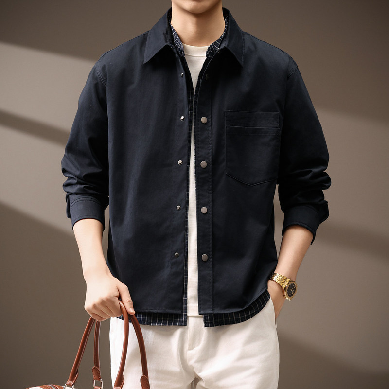 "Reversible" high-end American old-money style long-sleeve shirt, men's new autumn casual loose-fit jacket