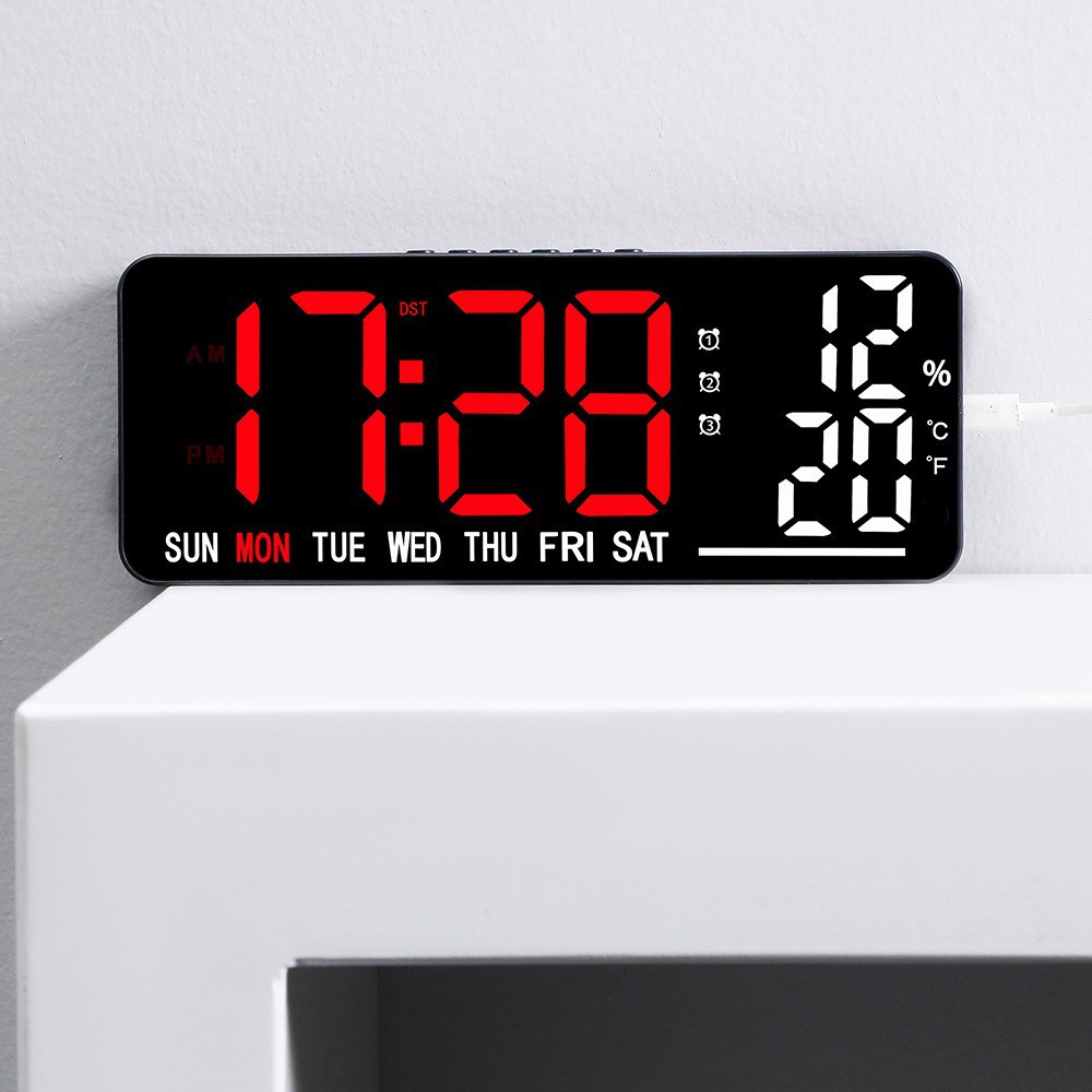 新款led数码电子时钟 中英文多功能数字挂钟简约桌面电子钟批发
