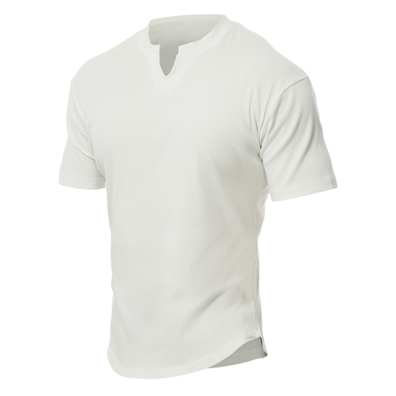 Fitness perro ropa deportiva hombres verano fitness casual pequeño cuello en V manga corta hilo paño camiseta entrenamiento personalizado nuevo