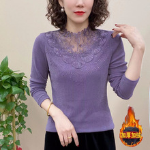 一件代发气质半高领保暖修身女士打底衫百搭显瘦蕾丝小衫内搭加绒