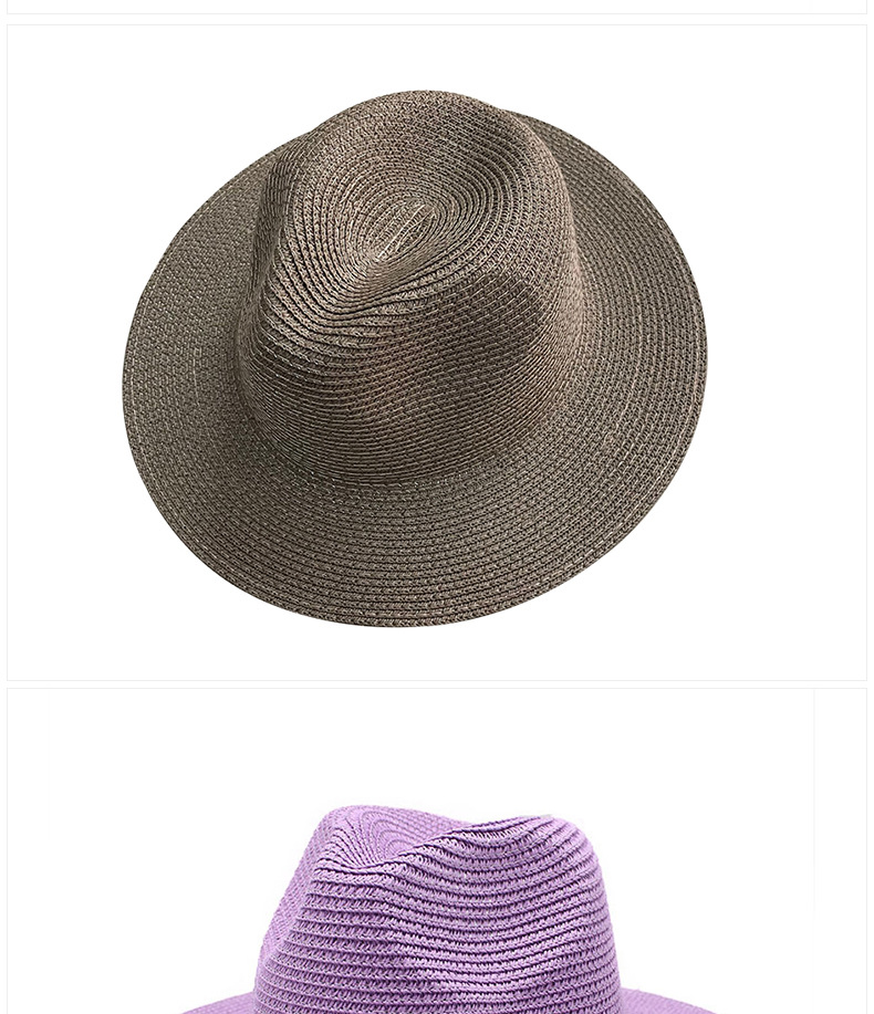 Straw Material Solid Color Pattern Summer Season Unisex Simple Style Solid Color Flat Eaves Fedora Hat