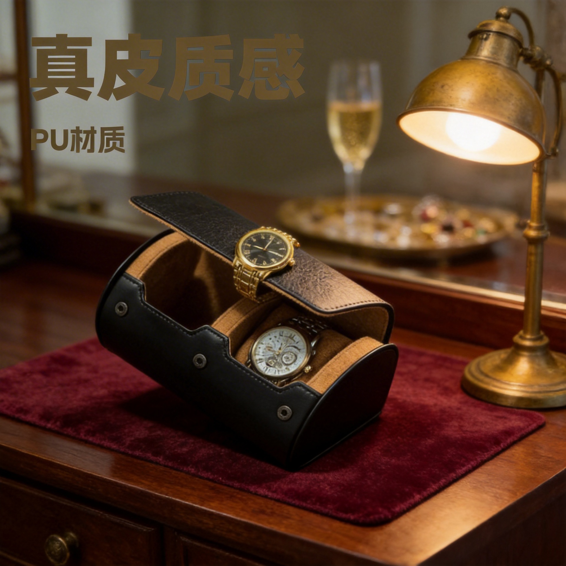 In-Stock Genuine Leather Texture Pu Leather Watch Storage Box, Watch Display Box, Gift Box, Jewelry Box