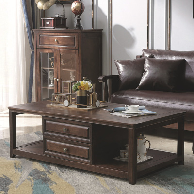 简约田园风多功能储物美式实木茶几 客厅家具办公室酒店茶桌