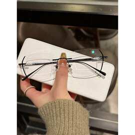 纯钛切边素颜美妆镜近视可配度数女无框眼镜架男超轻防蓝光变色潮