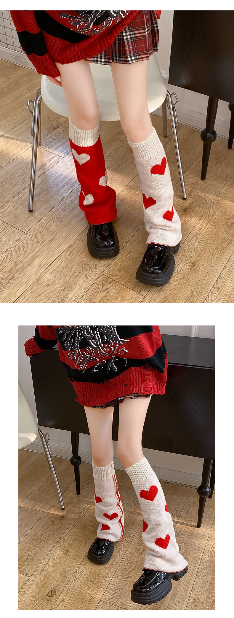 Scaldamuscoli Calzini in cotone per donna Autunno e Inverno Calzini lunghi a tubo Love JK Calzini in lana lavorati a maglia, svasati, a doppia faccia, a gamba larga_voghion.com