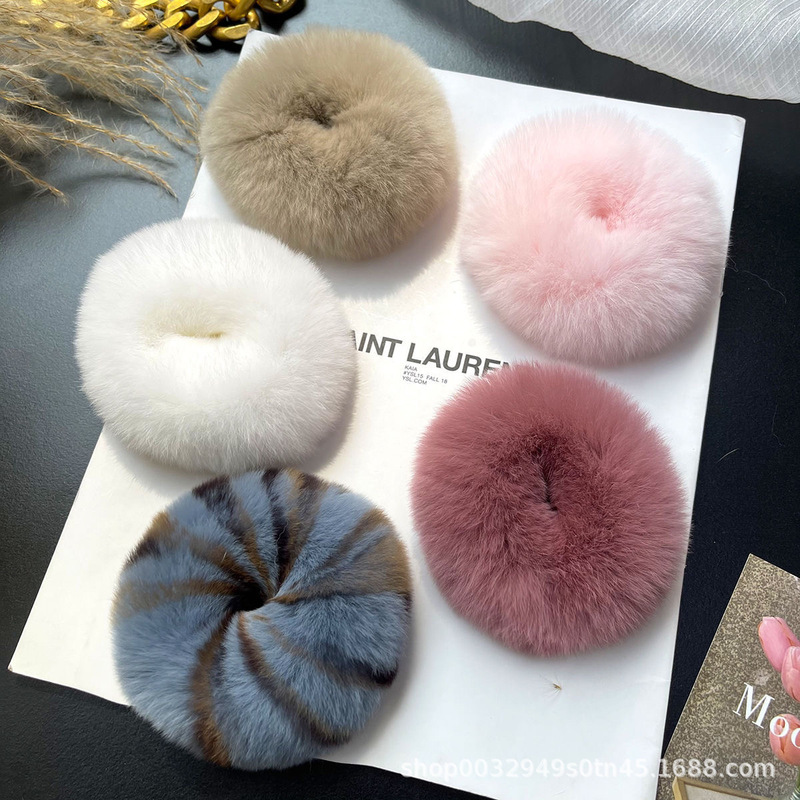 韓国版のシンプルなリアルレッキスラビットのぬいぐるみヘアゴム、キュートなポニーテールヘアゴム、ネットセレブのフレンチスタイルのかわいいぬいぐるみヘアアクセサリー|undefined