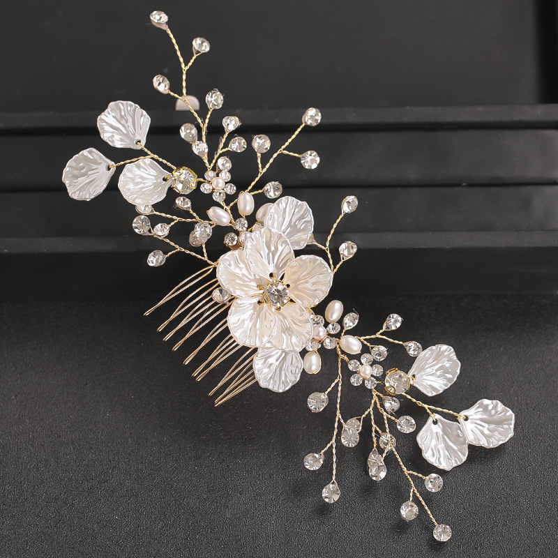 New Arrival Bride Headpiece with Gold Pearl Leaf Hair Comb Set, Wholesale Bride Accessories