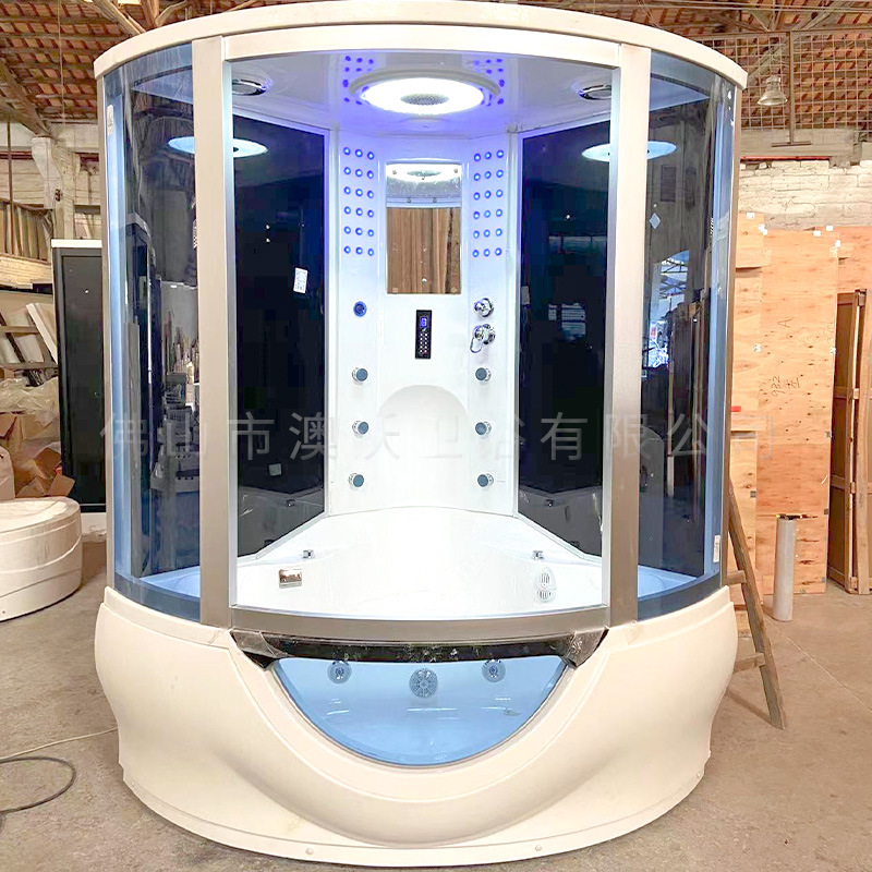 Sala de ducha en forma de abanico con bañera, sala de vapor con pedal, sala de ducha integral, sala de sauna con ducha de vapor integrada