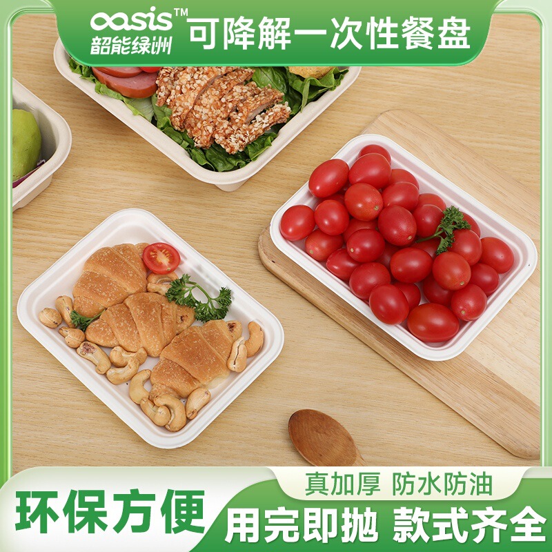 Shaogeng Oasis sugarcane pulp disposable environmental protection tableware fruit and vegetable plate fruit paper plate sushi tray degradable