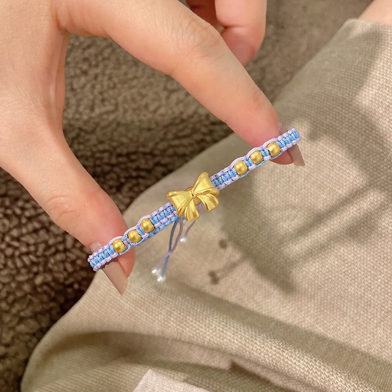 茹穎 蝴蝶結手鍊戒指女童話在逃公主藍色手繩手工編織手飾送女友
