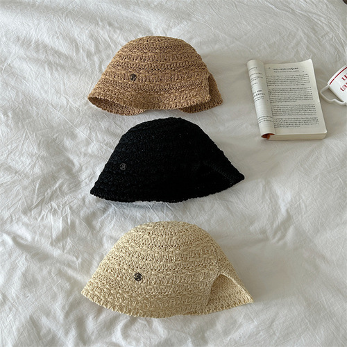 2024 Summer New Women's Sun Hat Korean Dongdaemun Woven Lace-Up Back Split Sun Protection Hat Fisherman Hat for Girls
